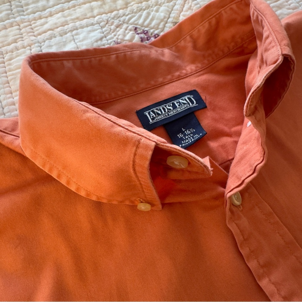 LAND’s END Button-Down Large 16-16 1/2 Tall Orange Salmon Color Big & Tall